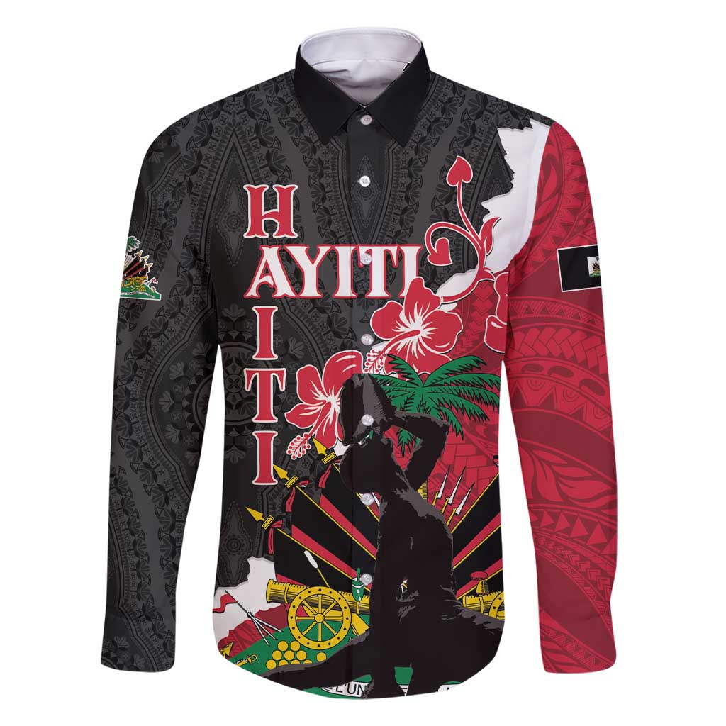 Personalised Ayiti Neg Marron Family Matching Short Sleeve Bodycon Dress and Hawaiian Shirt Dashiki Mix Polynesian Pattern LT01 Dad's Shirt - Long Sleeve Black - Polynesian Pride
