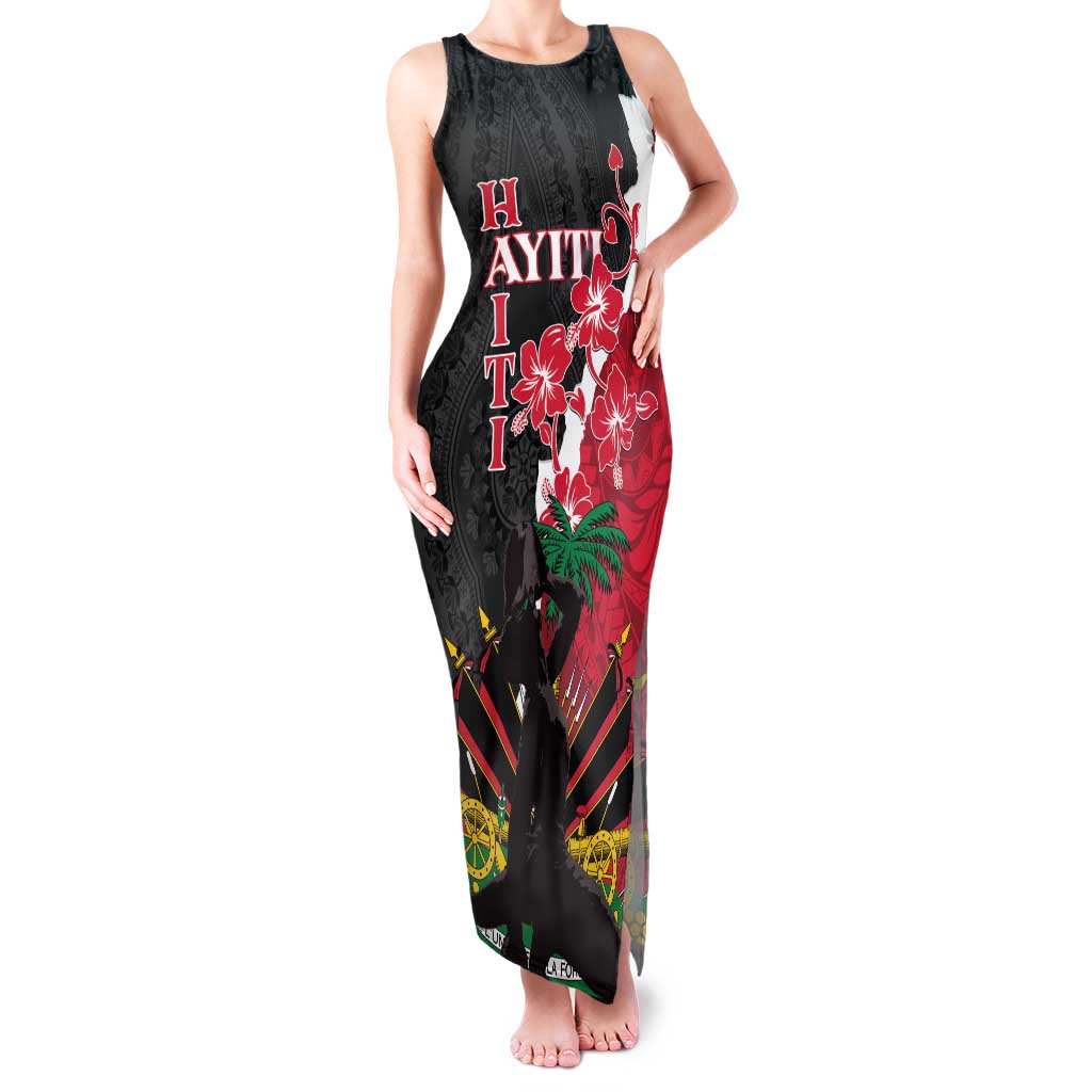 Personalised Ayiti Neg Marron Family Matching Tank Maxi Dress and Hawaiian Shirt Dashiki Mix Polynesian Pattern LT01 Mom's Dress Black - Polynesian Pride