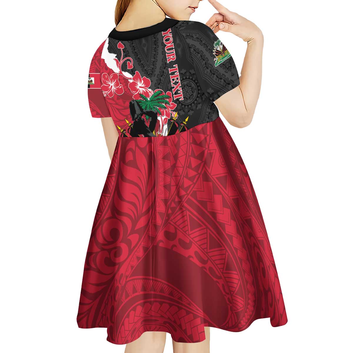 Personalised Ayiti Neg Marron Kid Short Sleeve Dress Dashiki Mix Polynesian Pattern