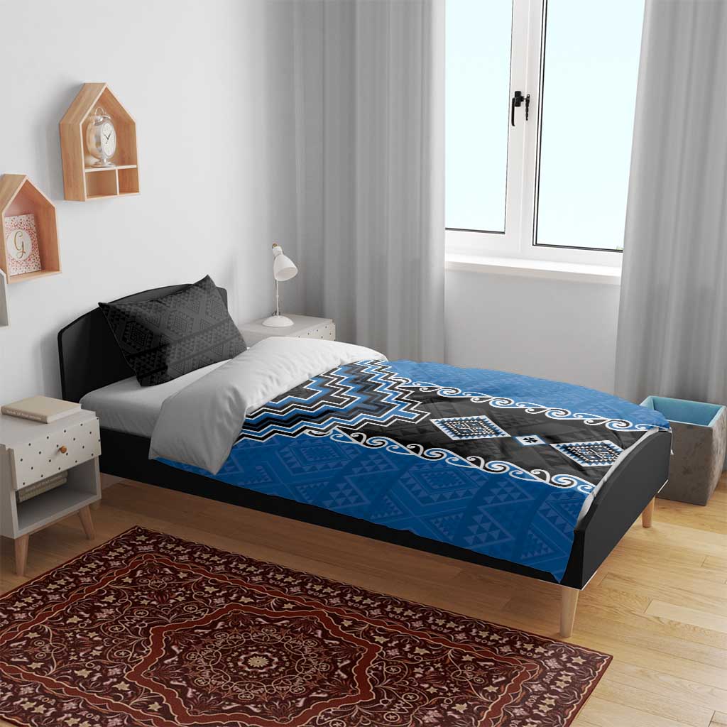 Blue Niho Taniwha Mix Poutama Bedding Set Unique Taniko Aotearoa
