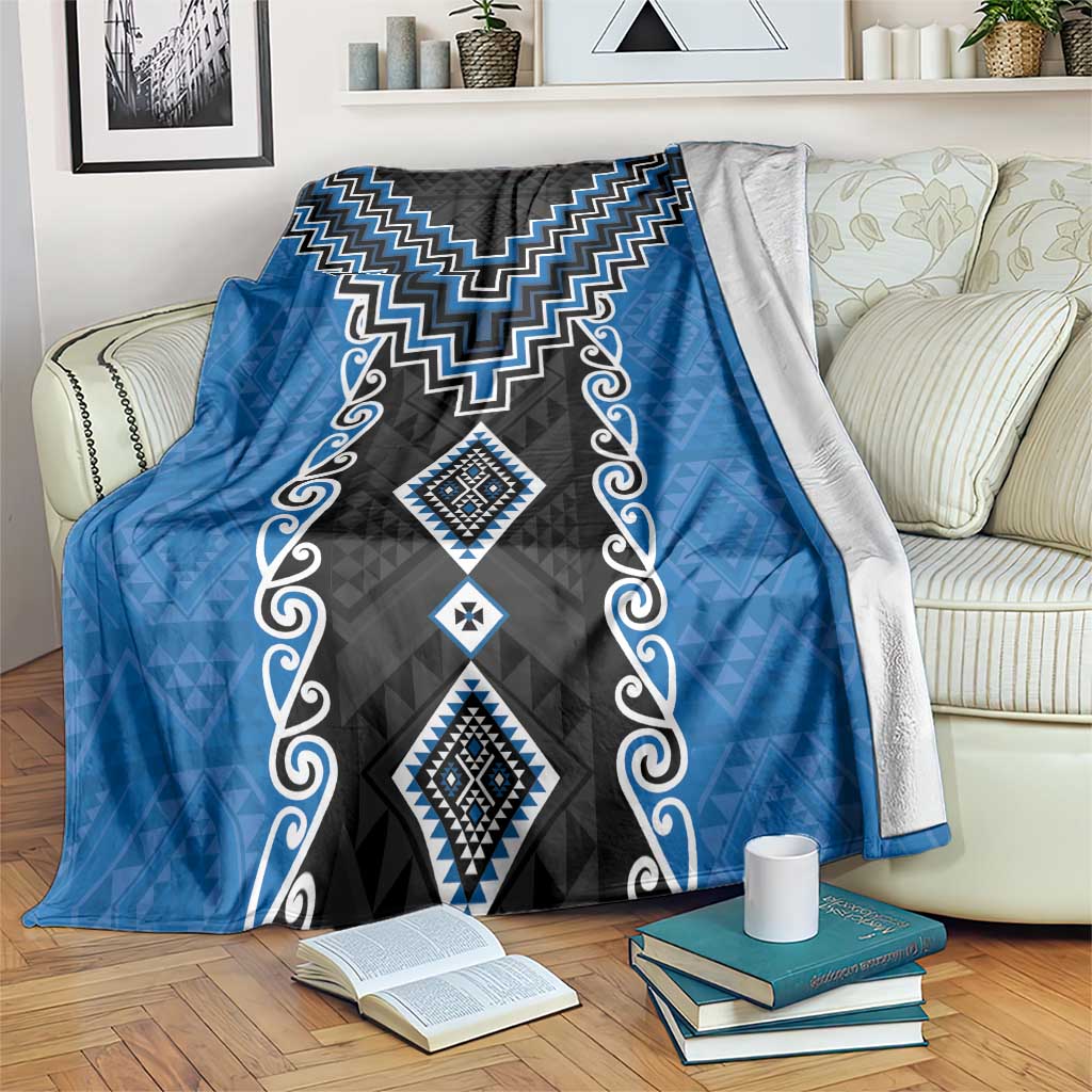 Blue Niho Taniwha Mix Poutama Blanket Unique Taniko Aotearoa