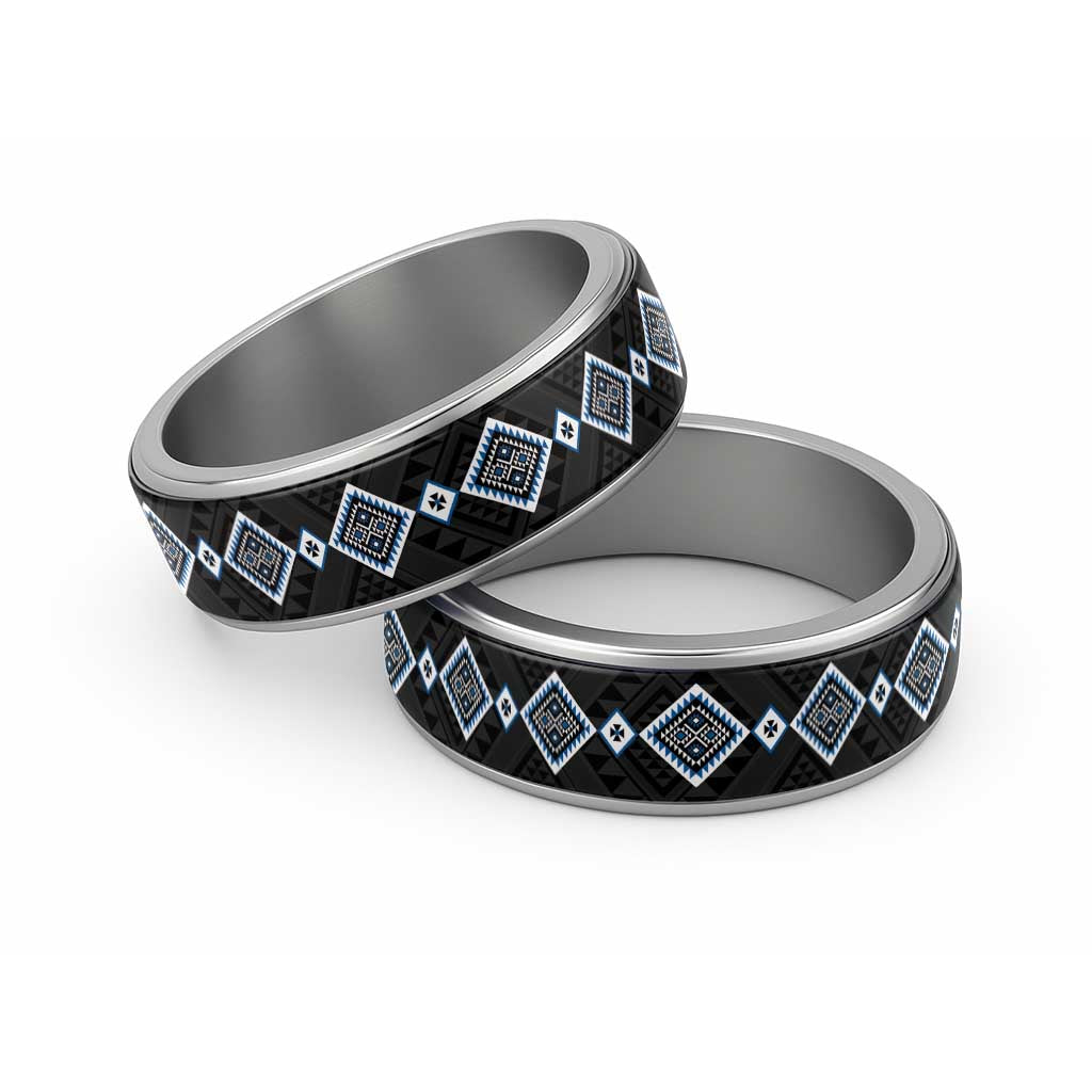 Blue Niho Taniwha Mix Poutama Classic Ring Unique Taniko Aotearoa - Polynesian Pride