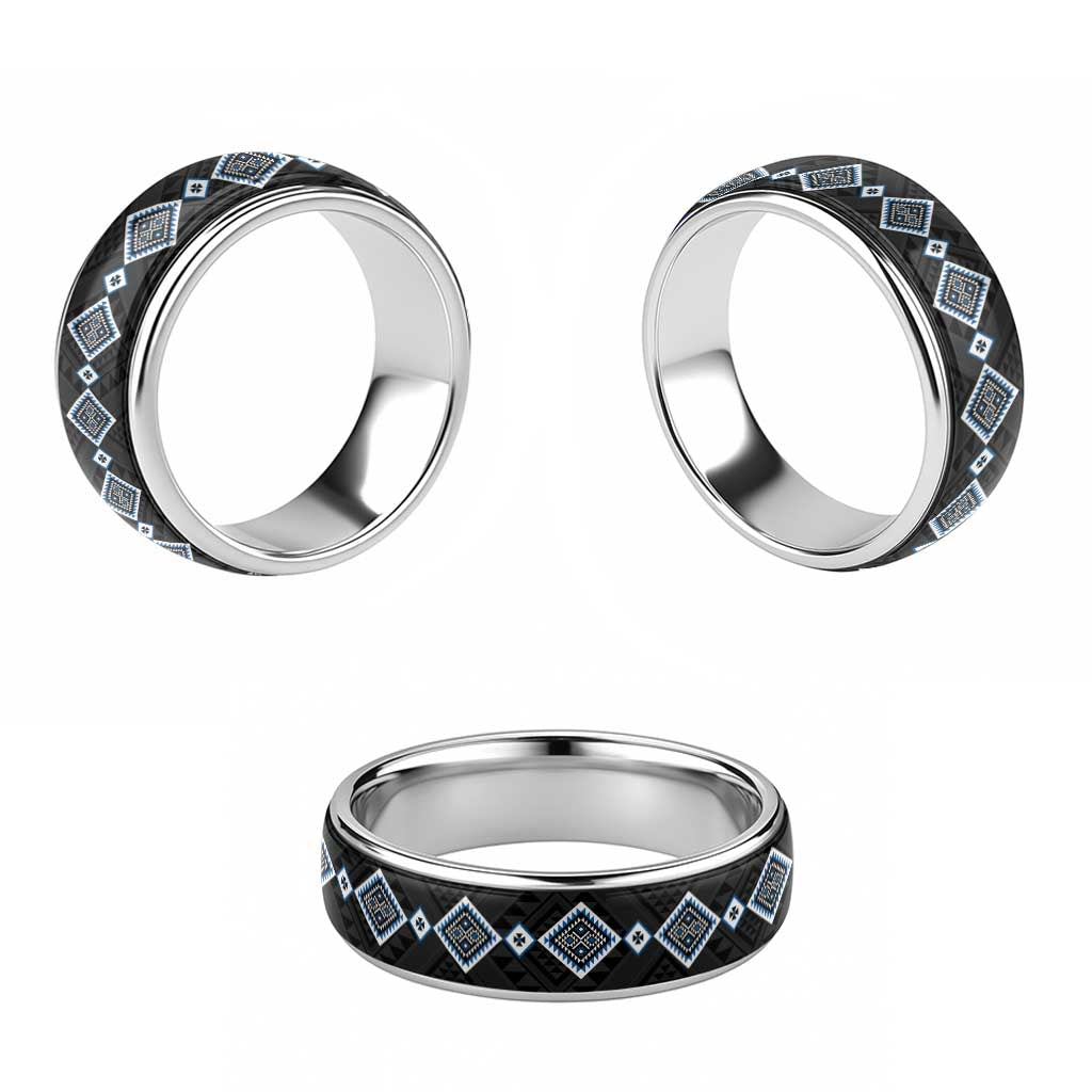 Blue Niho Taniwha Mix Poutama Classic Ring Unique Taniko Aotearoa - Polynesian Pride