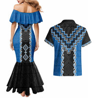 Blue Niho Taniwha Mix Poutama Couples Matching Mermaid Dress and Hawaiian Shirt Unique Taniko Aotearoa LT01 - Polynesian Pride