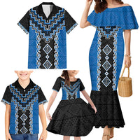 Blue Niho Taniwha Mix Poutama Family Matching Mermaid Dress and Hawaiian Shirt Unique Taniko Aotearoa LT01 - Polynesian Pride