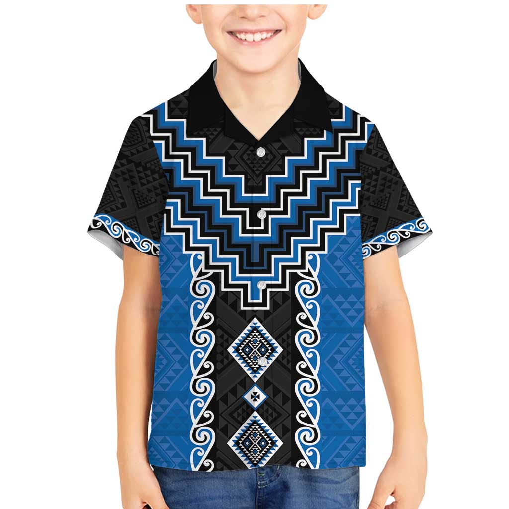 Blue Niho Taniwha Mix Poutama Family Matching Mermaid Dress and Hawaiian Shirt Unique Taniko Aotearoa LT01 Son's Shirt Blue - Polynesian Pride