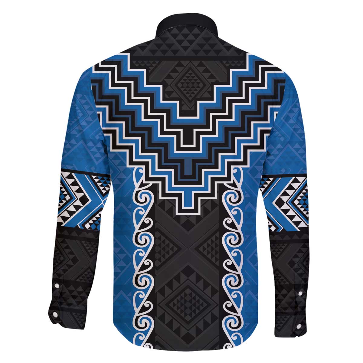 Blue Niho Taniwha Mix Poutama Family Matching Off The Shoulder Long Sleeve Dress and Hawaiian Shirt Unique Taniko Aotearoa LT01 - Polynesian Pride