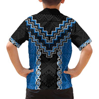 Blue Niho Taniwha Mix Poutama Family Matching Off Shoulder Maxi Dress and Hawaiian Shirt Unique Taniko Aotearoa LT01 - Polynesian Pride