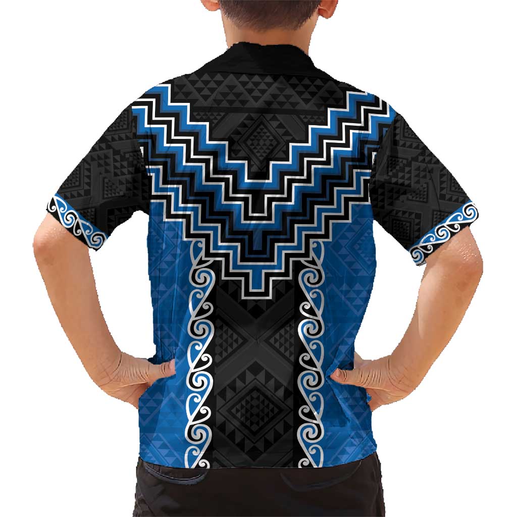 Blue Niho Taniwha Mix Poutama Family Matching Short Sleeve Bodycon Dress and Hawaiian Shirt Unique Taniko Aotearoa LT01 - Polynesian Pride