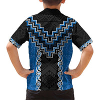 Blue Niho Taniwha Mix Poutama Family Matching Short Sleeve Bodycon Dress and Hawaiian Shirt Unique Taniko Aotearoa LT01 - Polynesian Pride
