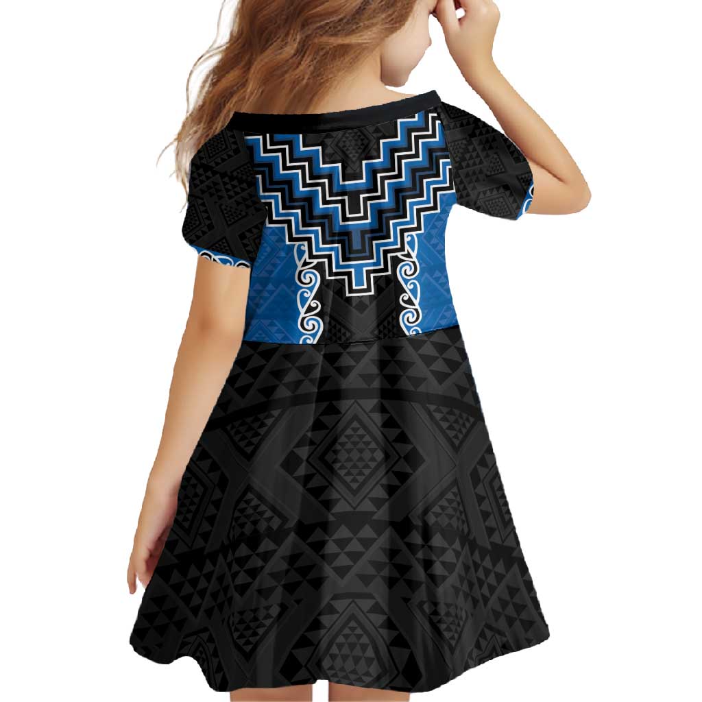 Blue Niho Taniwha Mix Poutama Family Matching Short Sleeve Bodycon Dress and Hawaiian Shirt Unique Taniko Aotearoa LT01 - Polynesian Pride