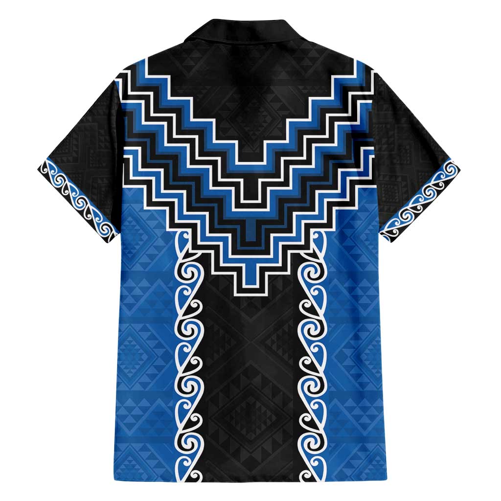 Blue Niho Taniwha Mix Poutama Family Matching Short Sleeve Bodycon Dress and Hawaiian Shirt Unique Taniko Aotearoa LT01 - Polynesian Pride