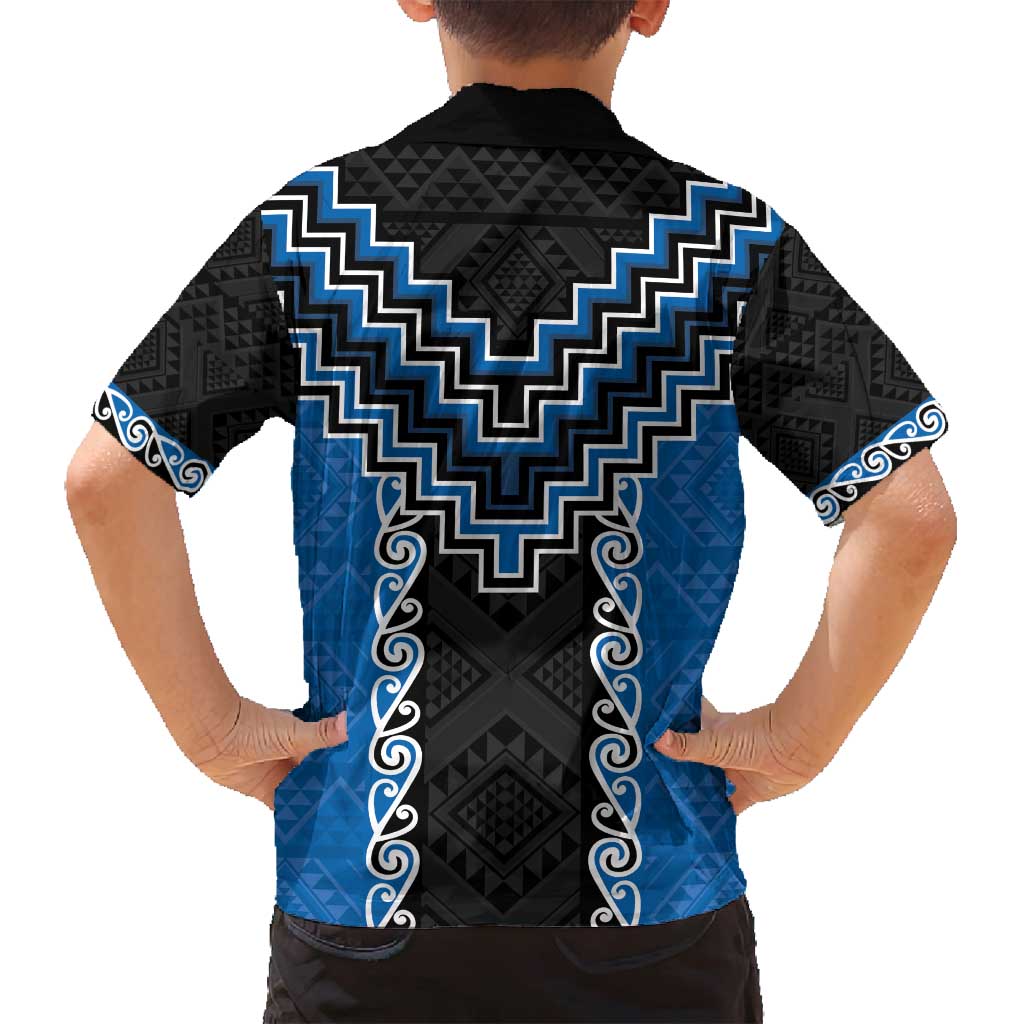 Blue Niho Taniwha Mix Poutama Family Matching Summer Maxi Dress and Hawaiian Shirt Unique Taniko Aotearoa LT01 - Polynesian Pride