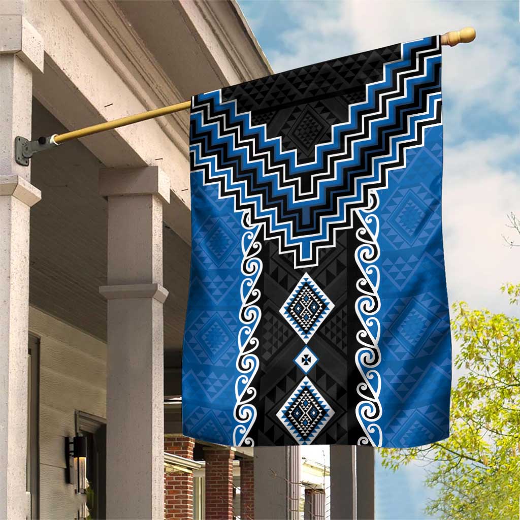 Blue Niho Taniwha Mix Poutama Garden Flag Unique Taniko Aotearoa LT01 House Flag Blue - Polynesian Pride
