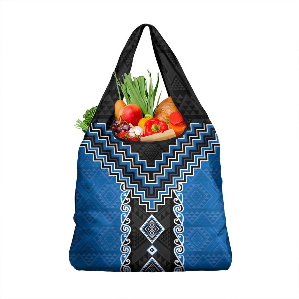 Blue Niho Taniwha Mix Poutama Grocery Bag Unique Taniko Aotearoa