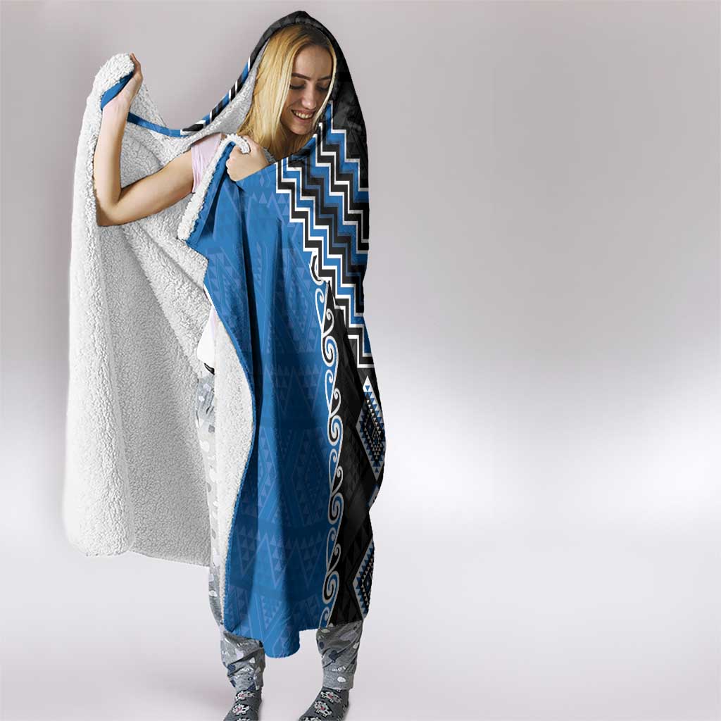 Blue Niho Taniwha Mix Poutama Hooded Blanket Unique Taniko Aotearoa