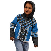 Blue Niho Taniwha Mix Poutama Kid Hoodie Unique Taniko Aotearoa
