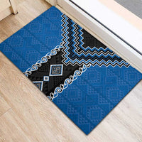 Blue Niho Taniwha Mix Poutama Rubber Doormat Unique Taniko Aotearoa
