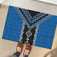 Blue Niho Taniwha Mix Poutama Rubber Doormat Unique Taniko Aotearoa