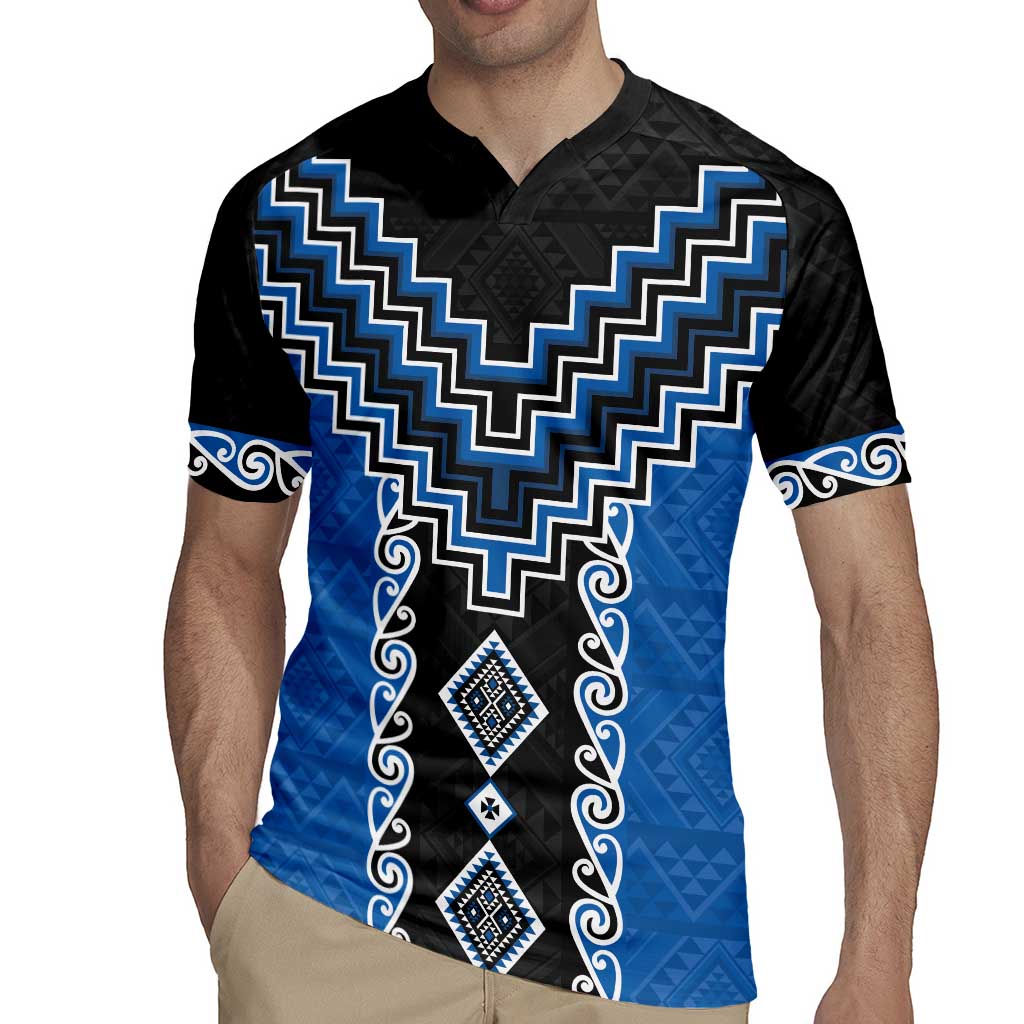 Blue Niho Taniwha Mix Poutama Rugby Jersey Unique Taniko Aotearoa
