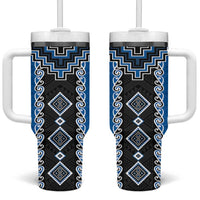 Blue Niho Taniwha Mix Poutama Tumbler With Handle Unique Taniko Aotearoa LT01 One Size: 40 oz Blue - Polynesian Pride