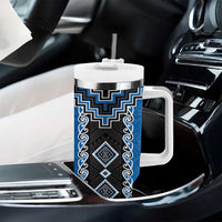 Blue Niho Taniwha Mix Poutama Tumbler With Handle Unique Taniko Aotearoa LT01 - Polynesian Pride