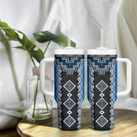 Blue Niho Taniwha Mix Poutama Tumbler With Handle Unique Taniko Aotearoa LT01 - Polynesian Pride