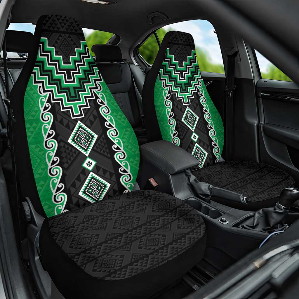 Green Niho Taniwha Mix Poutama Car Seat Cover Unique Taniko Aotearoa LT01 One Size Green - Polynesian Pride
