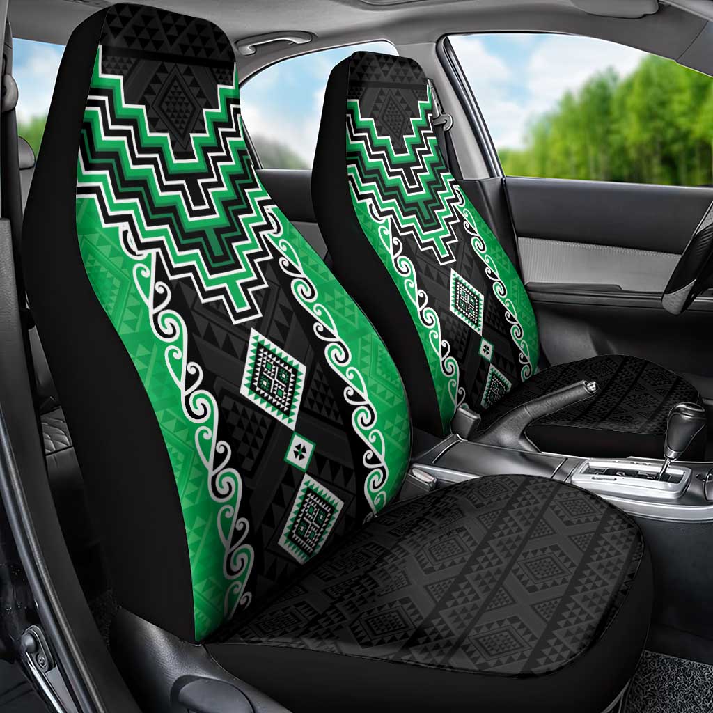 Green Niho Taniwha Mix Poutama Car Seat Cover Unique Taniko Aotearoa LT01 - Polynesian Pride