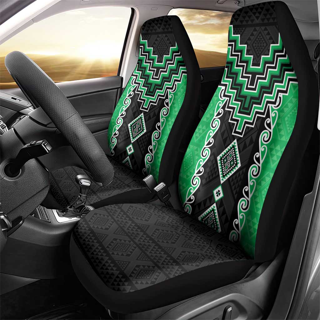 Green Niho Taniwha Mix Poutama Car Seat Cover Unique Taniko Aotearoa LT01 - Polynesian Pride