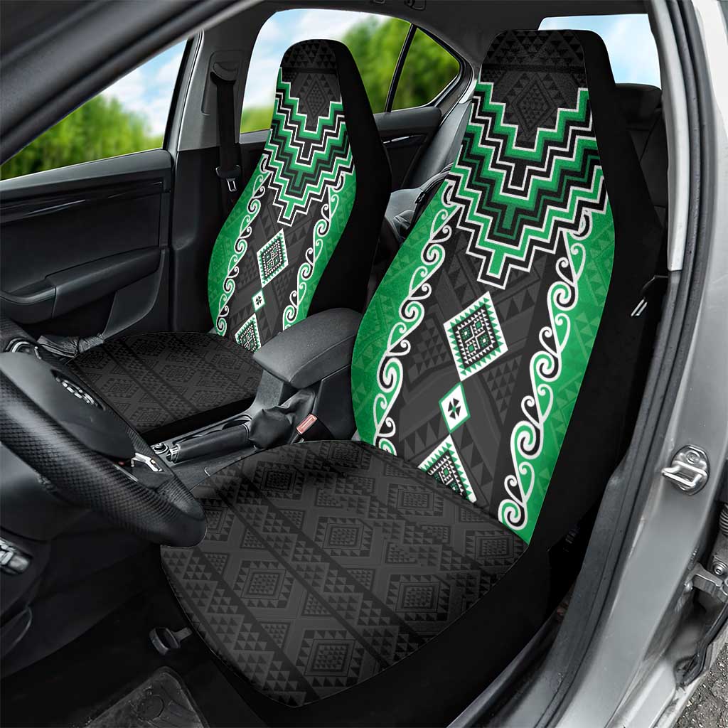 Green Niho Taniwha Mix Poutama Car Seat Cover Unique Taniko Aotearoa LT01 - Polynesian Pride