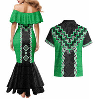 Green Niho Taniwha Mix Poutama Couples Matching Mermaid Dress and Hawaiian Shirt Unique Taniko Aotearoa LT01 - Polynesian Pride