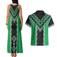 Green Niho Taniwha Mix Poutama Couples Matching Tank Maxi Dress and Hawaiian Shirt Unique Taniko Aotearoa LT01 - Polynesian Pride