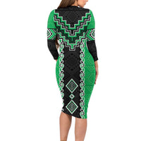 Green Niho Taniwha Mix Poutama Family Matching Long Sleeve Bodycon Dress and Hawaiian Shirt Unique Taniko Aotearoa LT01 - Polynesian Pride
