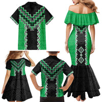 Green Niho Taniwha Mix Poutama Family Matching Mermaid Dress and Hawaiian Shirt Unique Taniko Aotearoa LT01 - Polynesian Pride