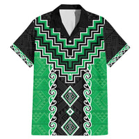 Green Niho Taniwha Mix Poutama Family Matching Mermaid Dress and Hawaiian Shirt Unique Taniko Aotearoa LT01 Dad's Shirt - Short Sleeve Green - Polynesian Pride