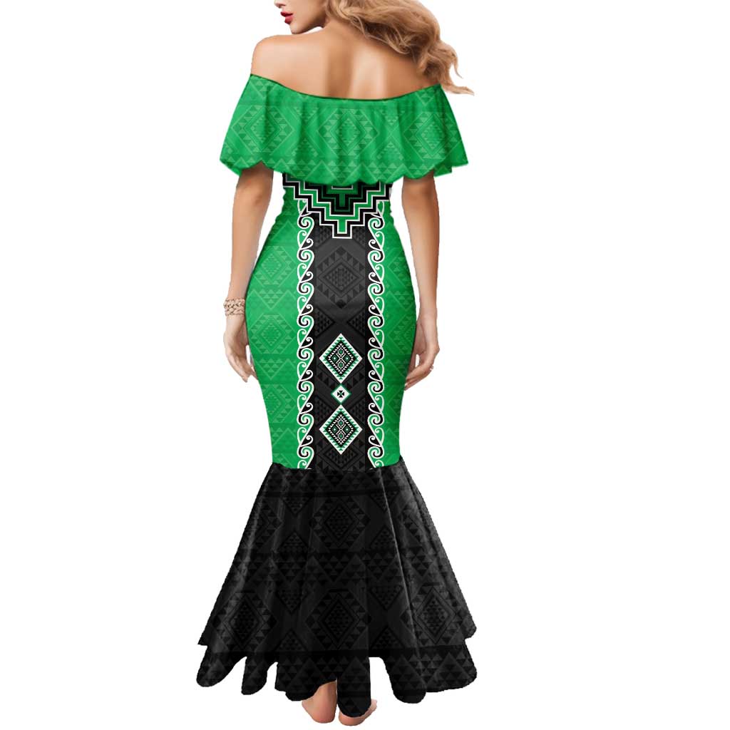 Green Niho Taniwha Mix Poutama Family Matching Mermaid Dress and Hawaiian Shirt Unique Taniko Aotearoa LT01 - Polynesian Pride