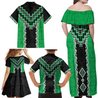 Green Niho Taniwha Mix Poutama Family Matching Off Shoulder Maxi Dress and Hawaiian Shirt Unique Taniko Aotearoa LT01 - Polynesian Pride