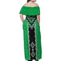 Green Niho Taniwha Mix Poutama Family Matching Off Shoulder Maxi Dress and Hawaiian Shirt Unique Taniko Aotearoa LT01 - Polynesian Pride