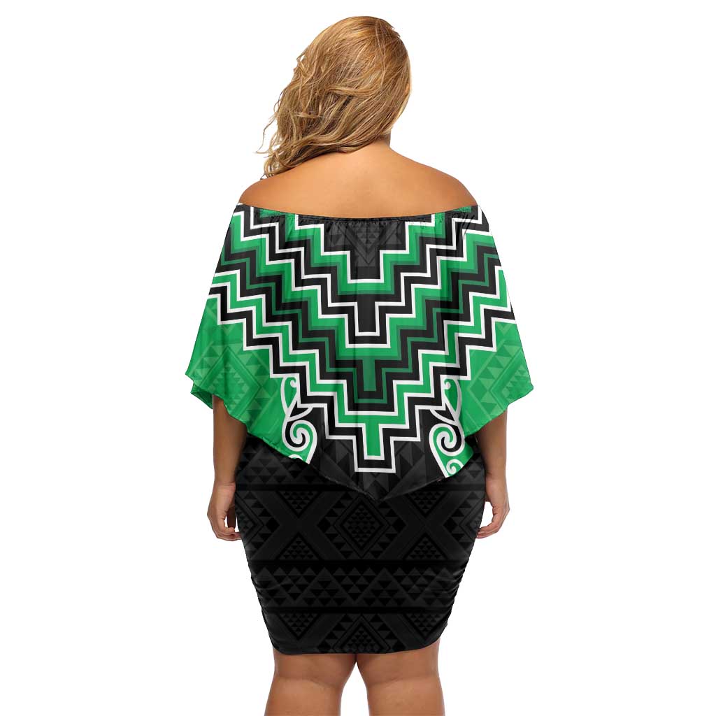 Green Niho Taniwha Mix Poutama Family Matching Off Shoulder Short Dress and Hawaiian Shirt Unique Taniko Aotearoa LT01 - Polynesian Pride