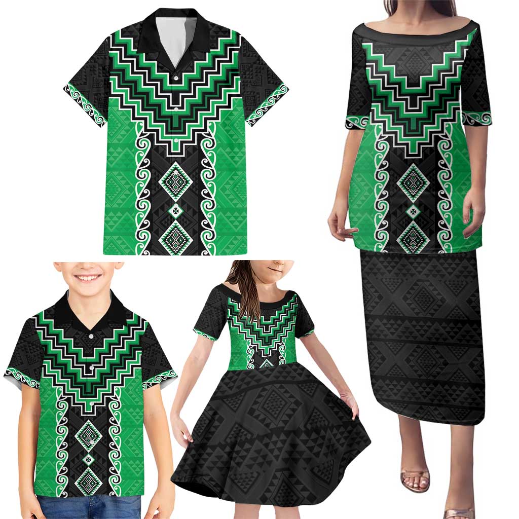 Green Niho Taniwha Mix Poutama Family Matching Puletasi and Hawaiian Shirt Unique Taniko Aotearoa LT01 - Polynesian Pride