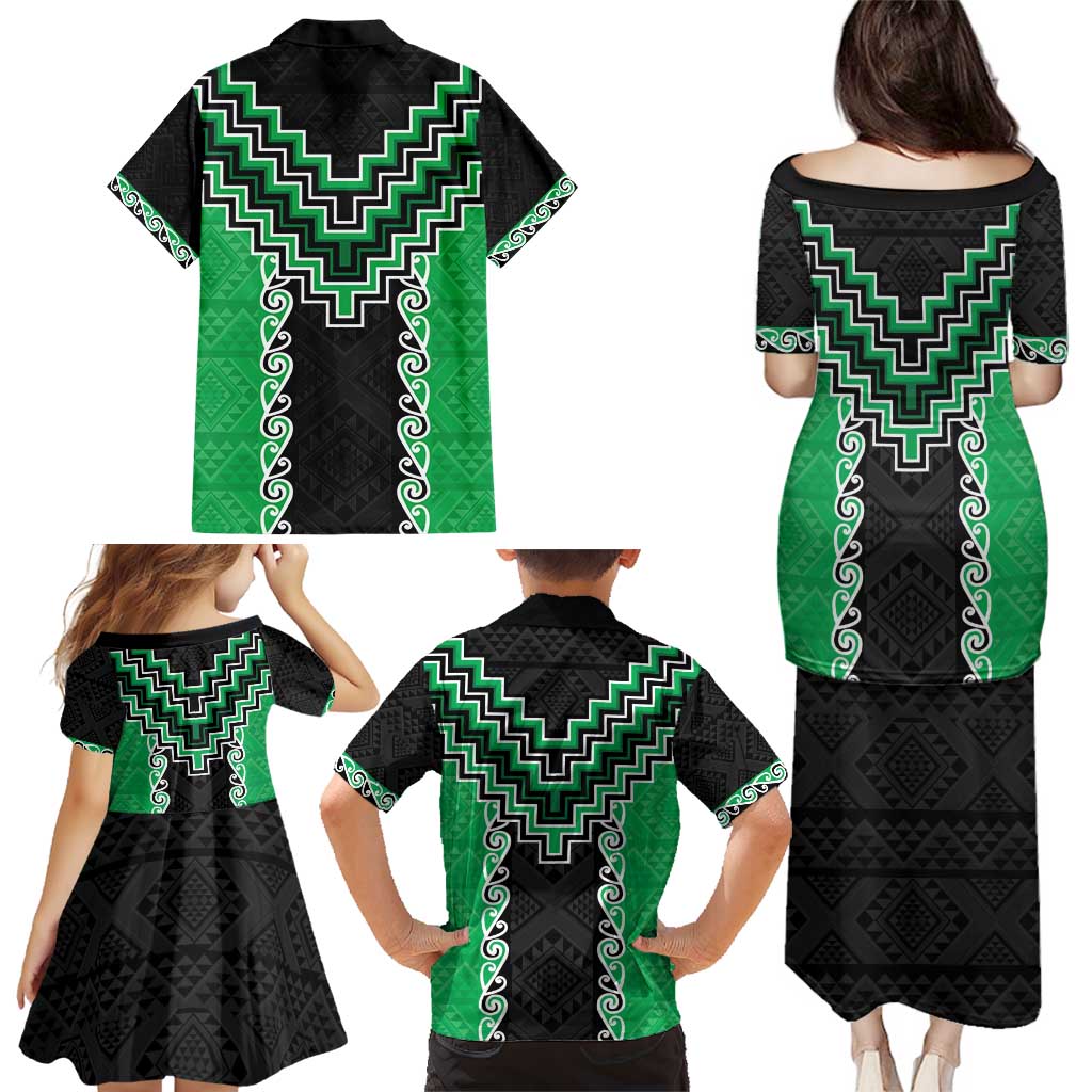 Green Niho Taniwha Mix Poutama Family Matching Puletasi and Hawaiian Shirt Unique Taniko Aotearoa LT01 - Polynesian Pride