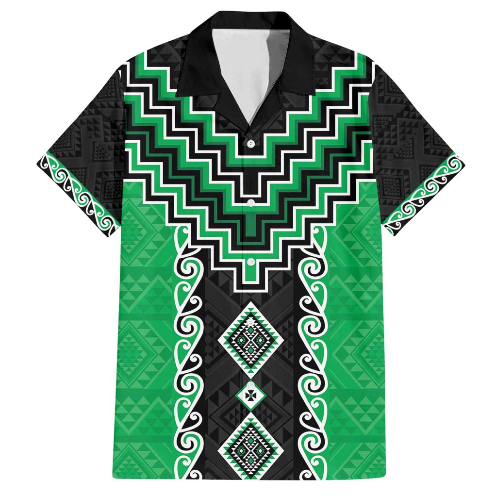 Green Niho Taniwha Mix Poutama Family Matching Puletasi and Hawaiian Shirt Unique Taniko Aotearoa LT01 Dad's Shirt - Short Sleeve Green - Polynesian Pride