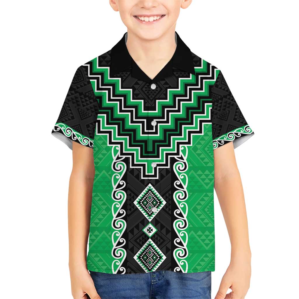 Green Niho Taniwha Mix Poutama Family Matching Puletasi and Hawaiian Shirt Unique Taniko Aotearoa LT01 Son's Shirt Green - Polynesian Pride