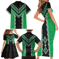 Green Niho Taniwha Mix Poutama Family Matching Short Sleeve Bodycon Dress and Hawaiian Shirt Unique Taniko Aotearoa LT01 - Polynesian Pride