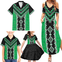 Green Niho Taniwha Mix Poutama Family Matching Summer Maxi Dress and Hawaiian Shirt Unique Taniko Aotearoa LT01 - Polynesian Pride