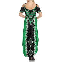Green Niho Taniwha Mix Poutama Family Matching Summer Maxi Dress and Hawaiian Shirt Unique Taniko Aotearoa LT01 - Polynesian Pride
