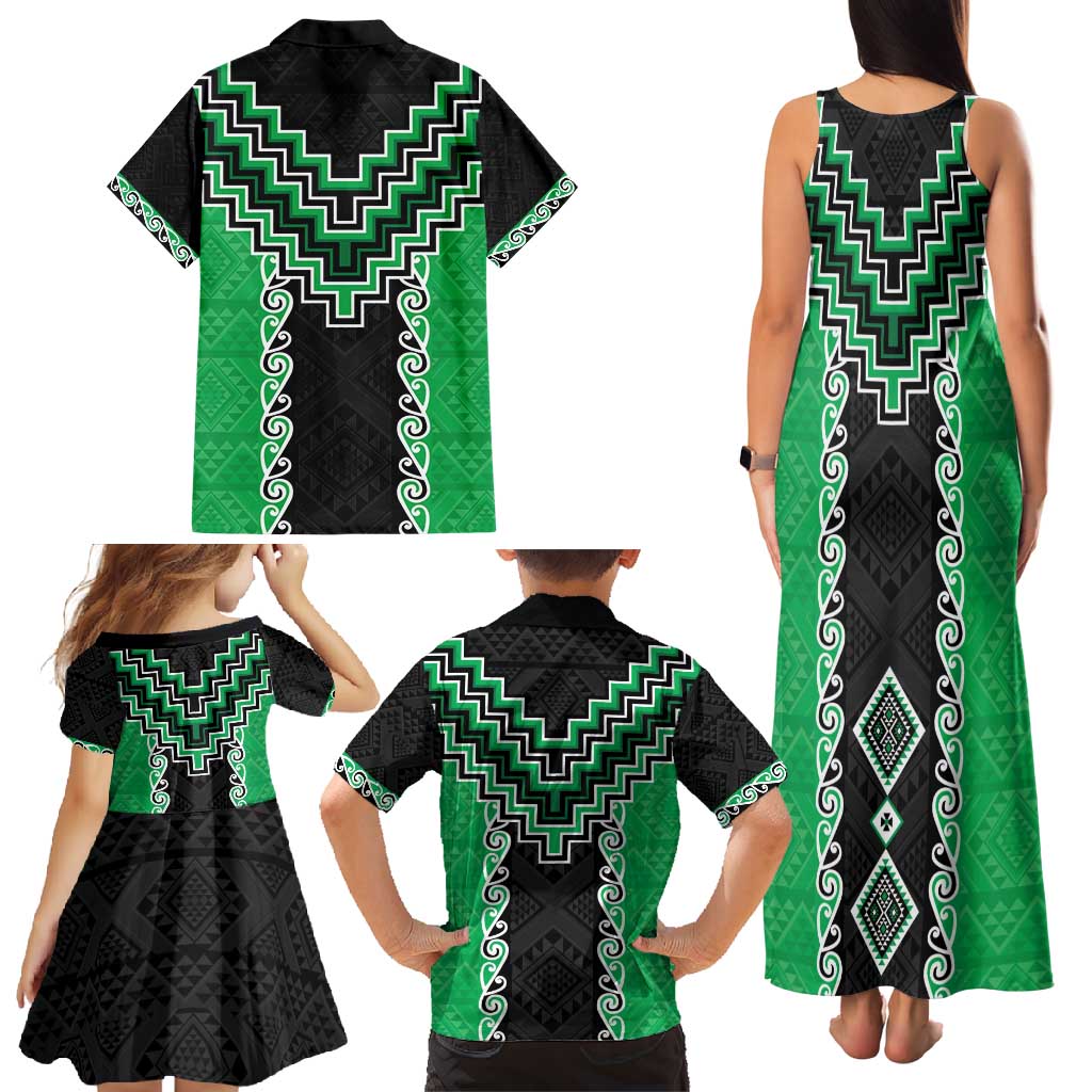 Green Niho Taniwha Mix Poutama Family Matching Tank Maxi Dress and Hawaiian Shirt Unique Taniko Aotearoa LT01 - Polynesian Pride