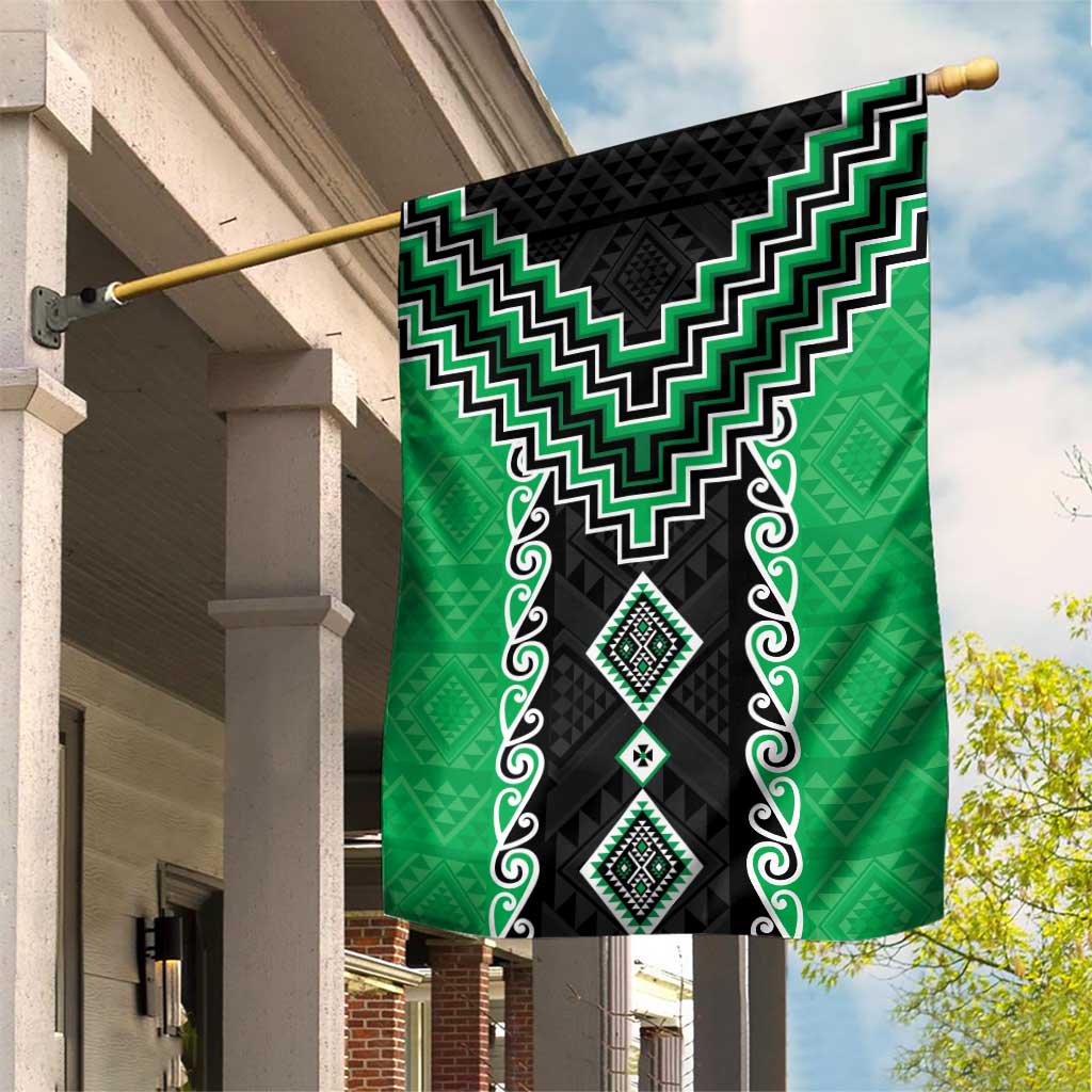 Green Niho Taniwha Mix Poutama Garden Flag Unique Taniko Aotearoa LT01 House Flag Green - Polynesian Pride