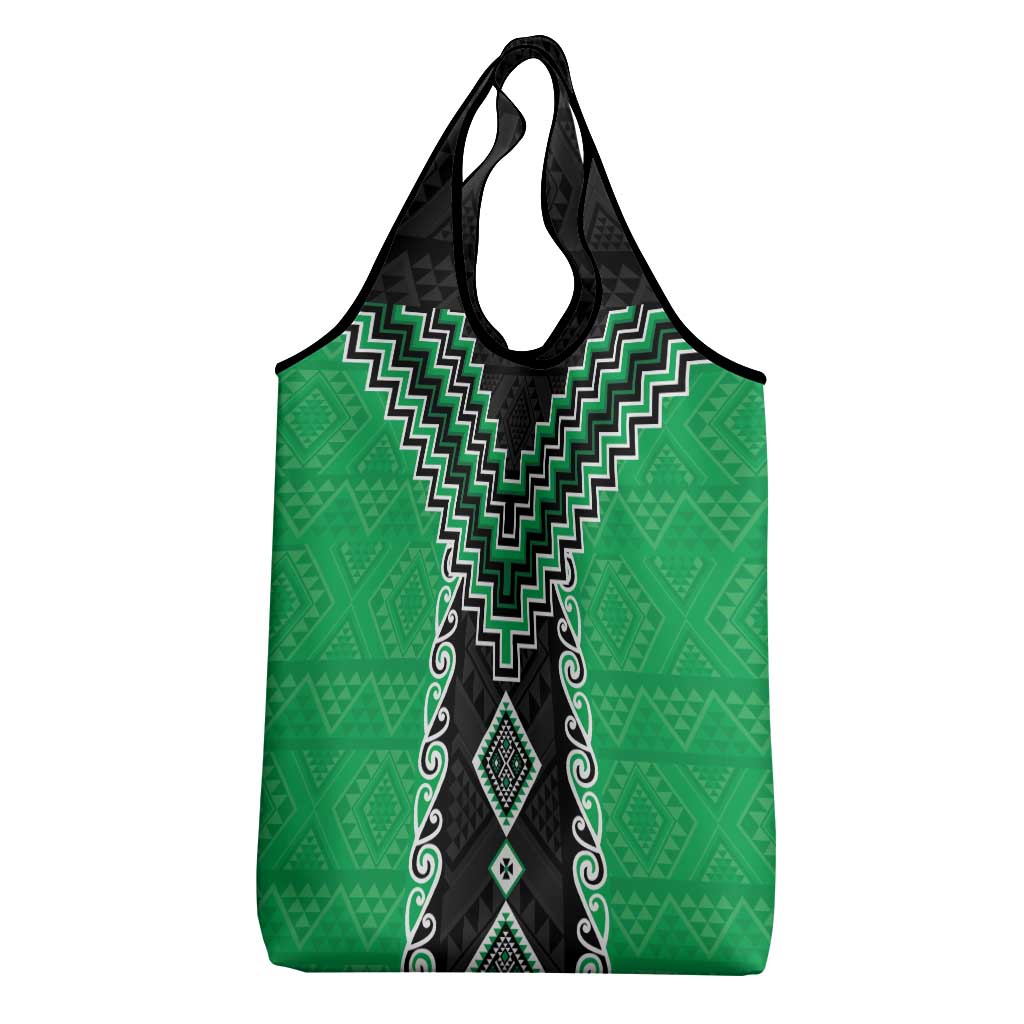Green Niho Taniwha Mix Poutama Grocery Bag Unique Taniko Aotearoa